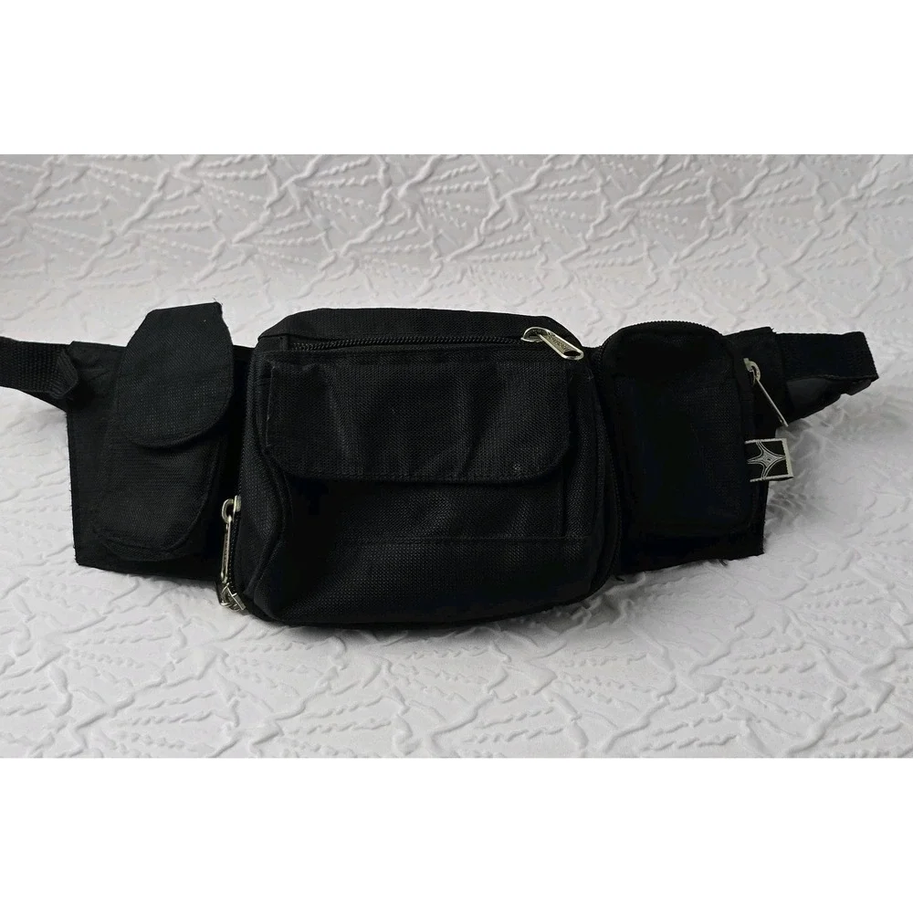 Eastport Fanny Pack 90s Hip Waist‎ Bag 6 Pockets Black Hiking Travel Vintage